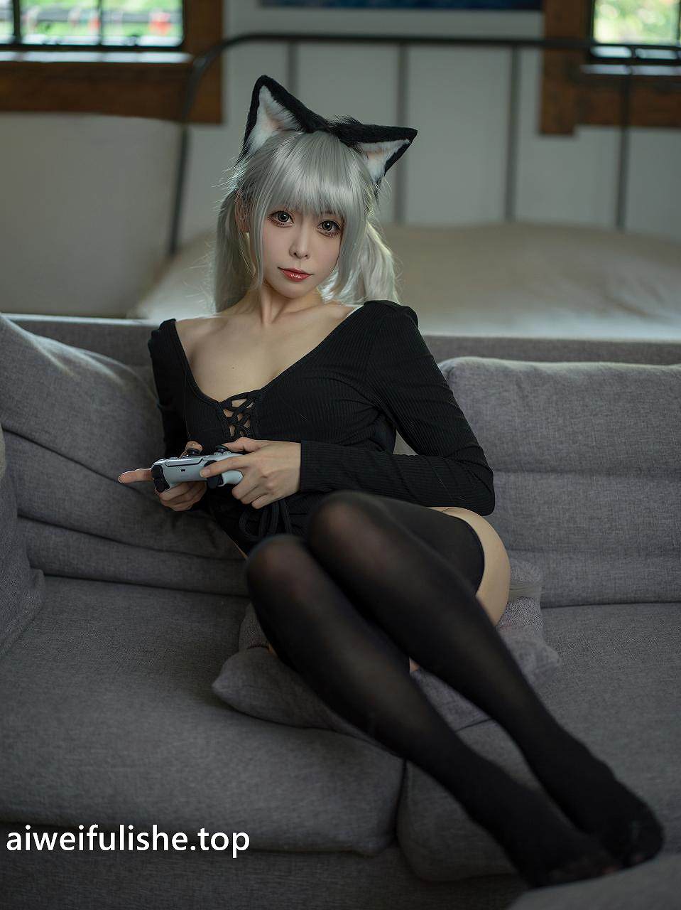 樱岛嗷-黑猫针织衫连体衣 [57P1V-704MB] 性感诱惑-第2张